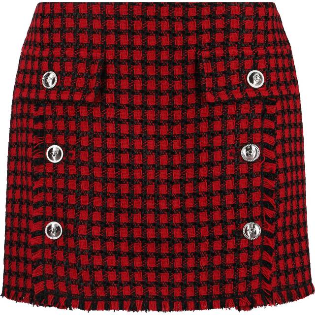 Versace - Button-embellished Frayed Checked Tweed Mini Skirt - Red -  IT 44