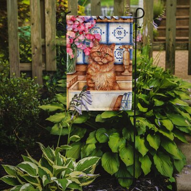 Caroline's Treasures CDCO0195GF Cat In Sink by Debbie Cook Garden Flag  Small  Multicolor