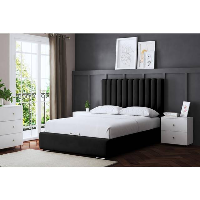 Evangeline Black Upholstered Panel Bed Small Single