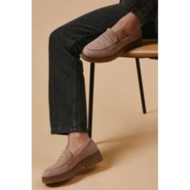 Oasis Womens Buttercup Faux Suede Chunky Penny Loafer - Natural - Size UK 4