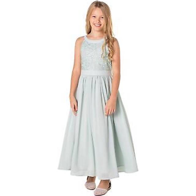 Girls mint green flower girl, wedding, christening, occasion dress, 6-14 years