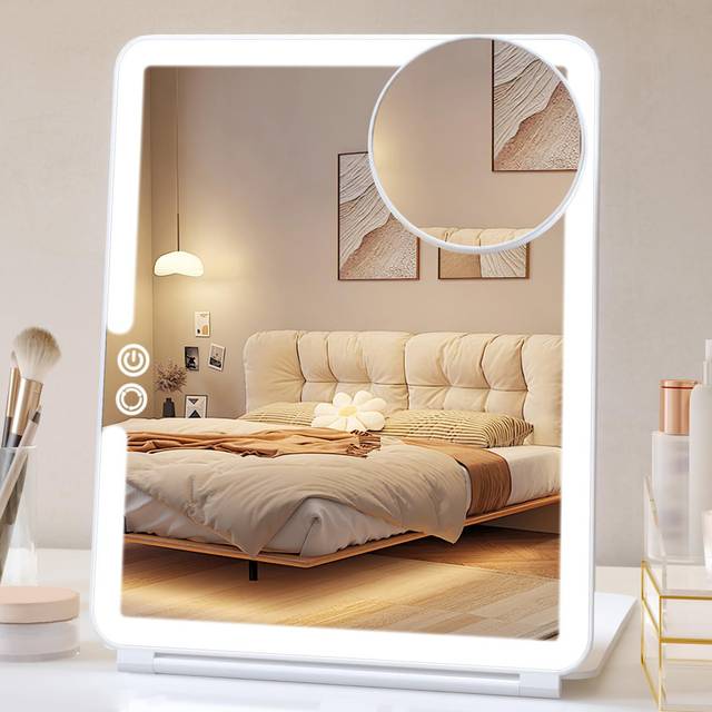 Lighted Rechargeable Makeup Mirror With 10X Magnification And 3 Lights (10cm H X 10cm W X 2cm D)