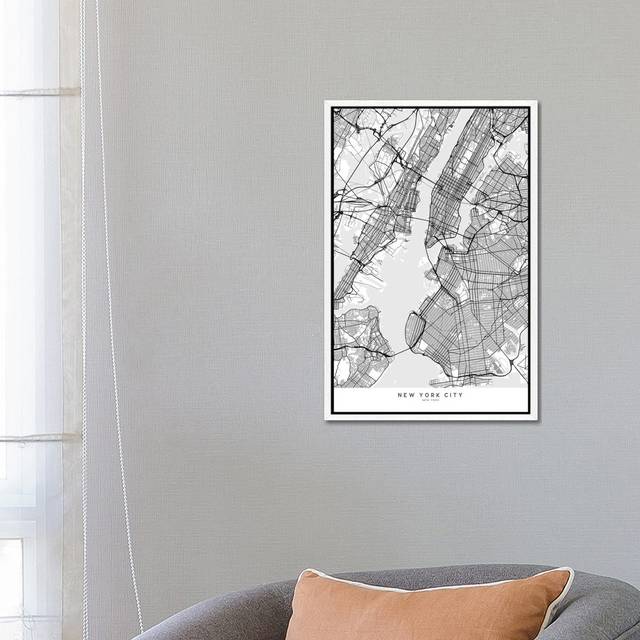 Scandinavian Style Map Of New York City by Blursbyai - Gallery-Wrapped Canvas Giclée - White Framed (66.04 cm H x 45.72 cm W)