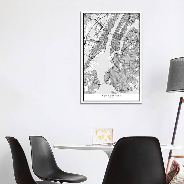 Scandinavian Style Map Of New York City by Blursbyai - Gallery-Wrapped Canvas Giclée - White Framed (101.6 cm H x 66.04 cm W)