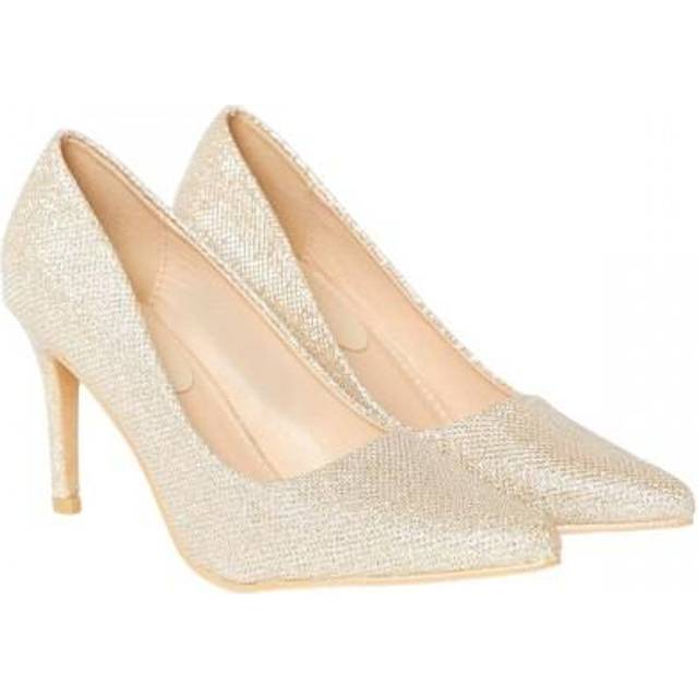 Dorothy Perkins Dam/Dam Dame Glitter Bred Stiletto Heel Court Shoes 6 UK gyllene