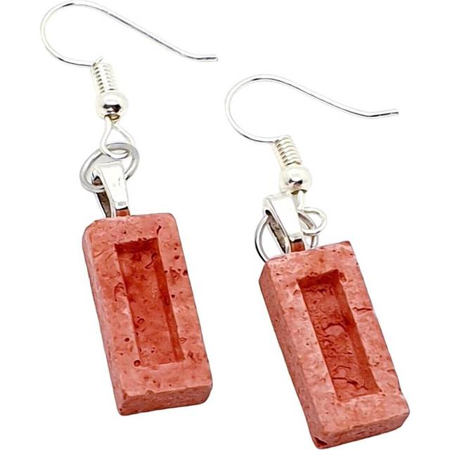 Unique red brick earrings miniature wall bricklayer house construction realistic