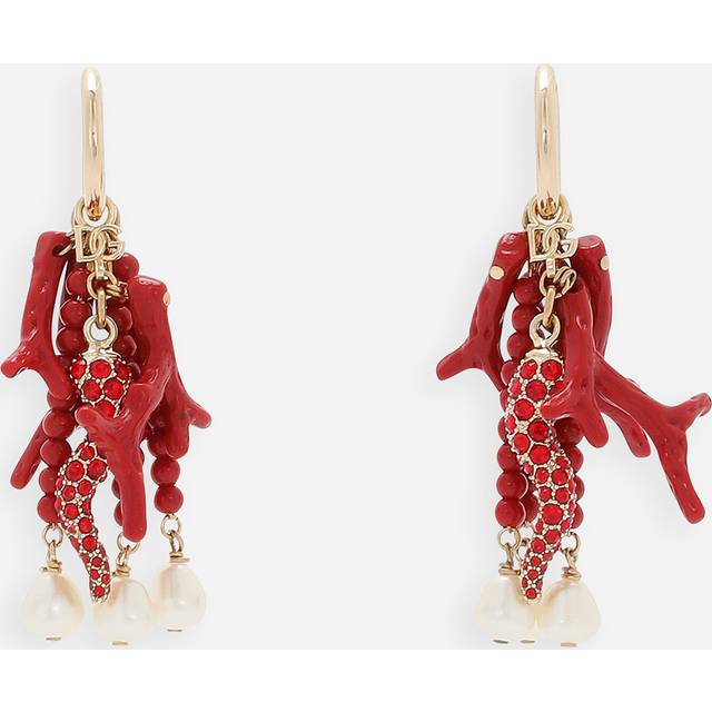 Dolce & Gabbana Creole Earrings With Horn, Coral Branches And Pearls - Woman Bijoux Gold Metal Onesize