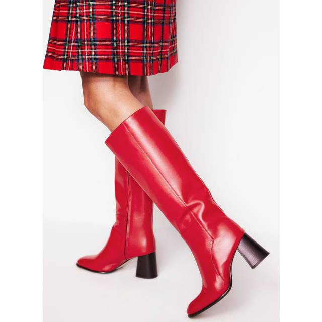 Boden Leather Knee High Boots, Red