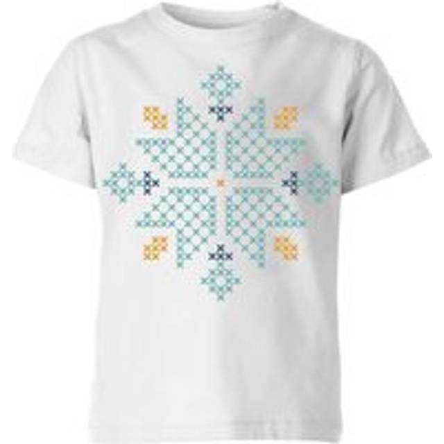 Cross Stitch Snow Flake Kids' T-Shirt - White - 11-12 Years - White