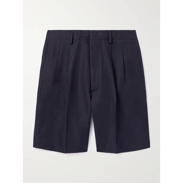 Loro Piana - Joetsu Straight-Leg Pleated Cotton and Linen-Blend Twill Bermuda Shorts - Men - Blue - IT 44