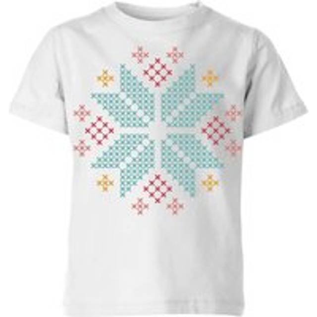 Cross Stitch Festive Snowflake Kids' T-Shirt - White - 11-12 Years - White