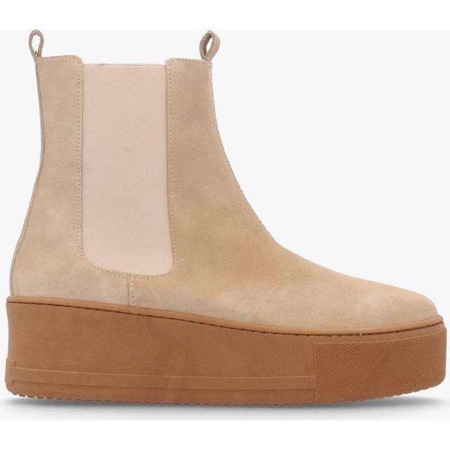 DANIEL Tred Beige Suede Flatform Chelsea Boots Colour: Beige Suede, Si