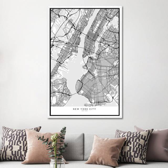 Scandinavian Style Map Of New York City by Blursbyai - Gallery-Wrapped Canvas Giclée - White Framed (152.5 cm H x 101.5 cm W)