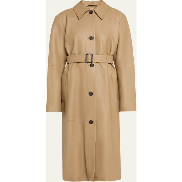 TOTEME Tan Belted Long Leather Coat - TRUFFLE 235 - DK 34
