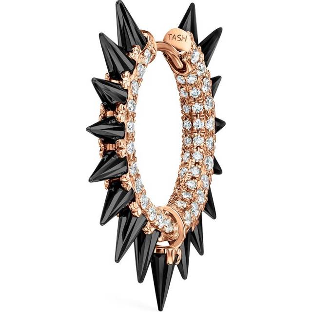 Maria Tash Rose Gold Black Moissanite Mohawk and Diamond Pavé Hoop Earring - 11mm