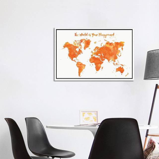 Orange Watercolor Nursery World Map by Blursbyai - Gallery-Wrapped Canvas Giclée - White Framed (101.6 cm H x 66.04 cm W)