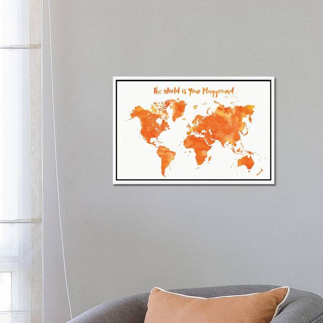 Orange Watercolor Nursery World Map by Blursbyai - Gallery-Wrapped Canvas Giclée - White Framed (66.04 cm H x 45.72 cm W)