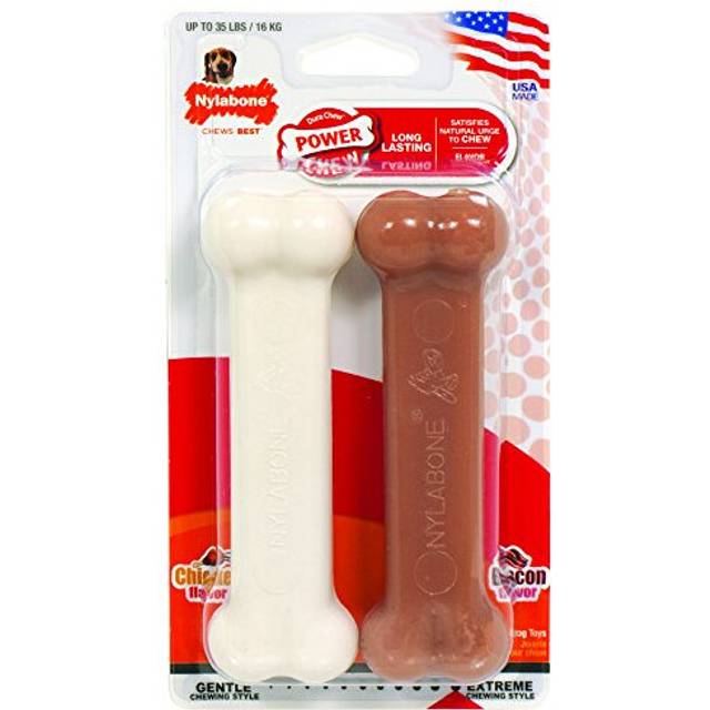 Nylabone 2 x Dura Chew Extreme Tough Dog Chew Toy Bones, 1 Bacon & 1 Chicken, Medium, For Dogs Up To 16 kg