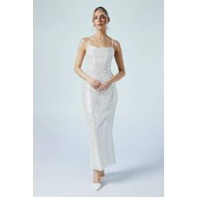 Sequin Cowl Neck Column Hen Party Dress - Ivory - 14