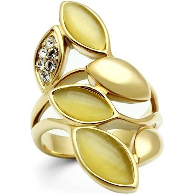 IP Gold Ion Plating Brass Ring with Synthetic Cat Eye, Citrine Yellow - Size 6