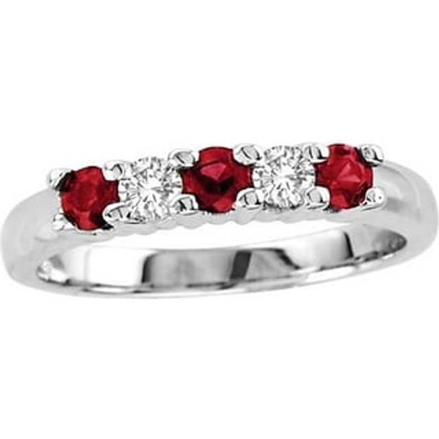 0.20 CTW Five Stone Diamond & Ruby Band, 14K Gold - Size 4.5