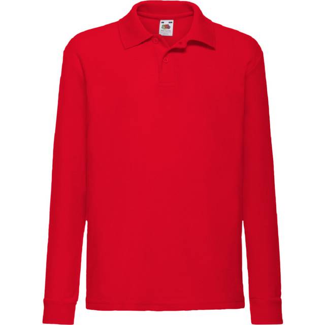 (12-13, Red) Fruit Of The Loom Childrens Long Sleeve 65/35 Pique Polo / Childrens Polo Shirts (Pack of 2)