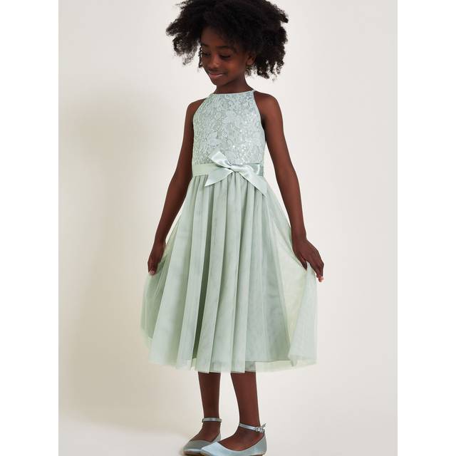 Monsoon Girls Lacey Sequin Truth Dress - Green, Light Green, Size 4 Years - 4 YEARS