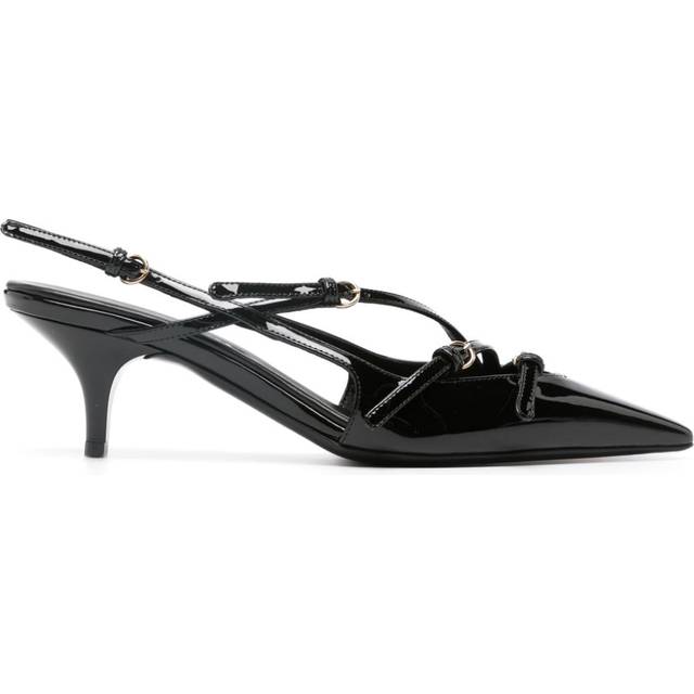 Miu Miu - buckle-embellished slingback pumps - women - Patent Calf Leather/Calf Leather/Calf Leather/Rubber - 36 - Black