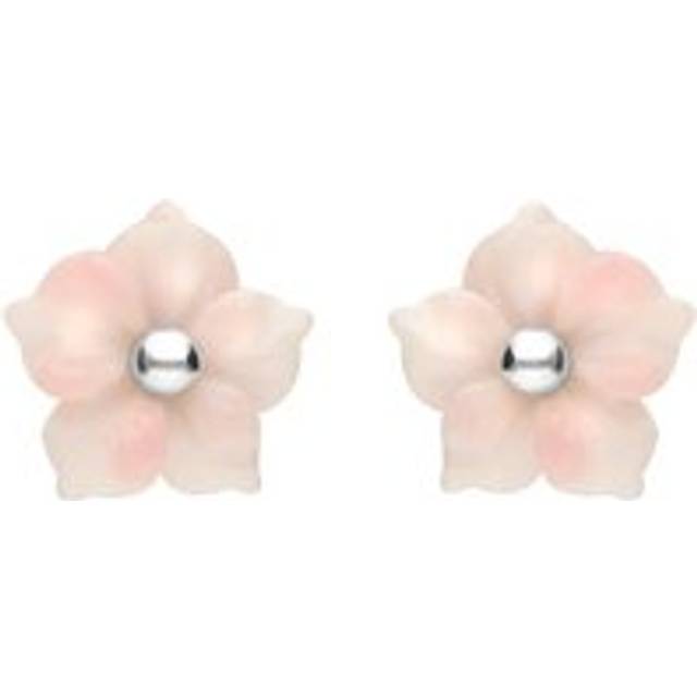Sterling Silver Pink Conch Tuberose 8mm Carnation Stud Earrings - Silver
