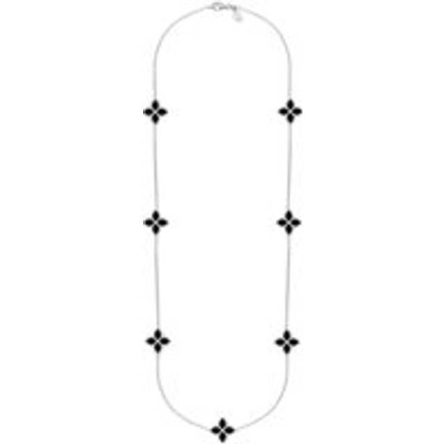 Sterling Silver Whitby Jet Eden Long Marquise Flower Necklace - Silver