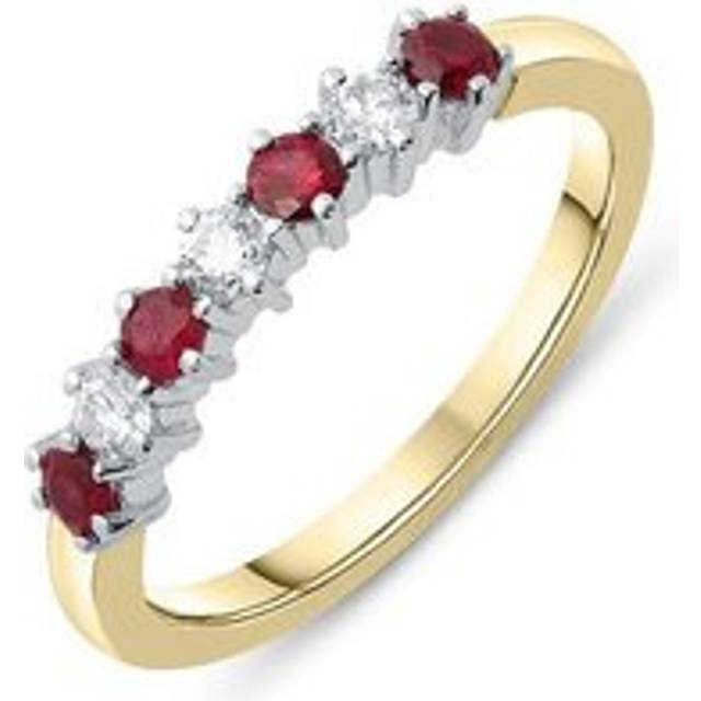 18ct Yellow Gold Ruby and Diamond Seven Stone Half Eternity Ring