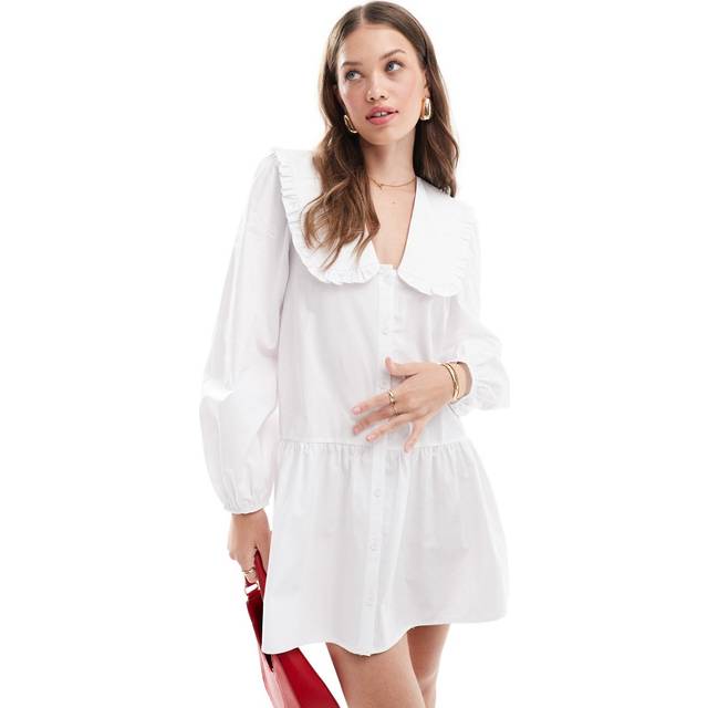 Miss Selfridge – Vit skjortklänning i minilängd med smock och krage av poplin-Vit/a