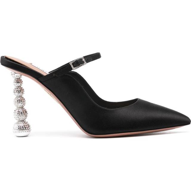 Aquazzura - Yes Baby 95mm pumps - women - Calf Leather/Calf Leather/Fabric/Crystal - 36.5 - Black
