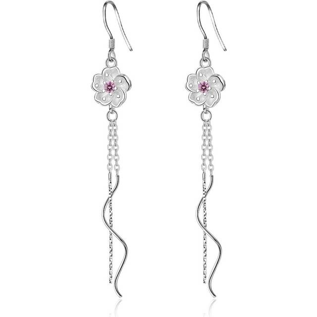 3PCS Classic Plum Flower Earrings Fashion Simple Copper Long Ear Line Drop Earrings for Women