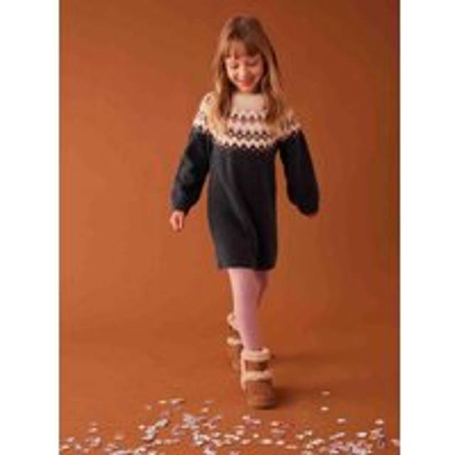 Jacquard Knit Dress for Girls night blue