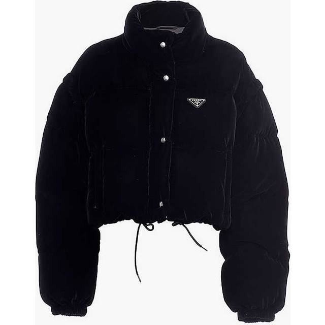Prada Womens Black Convertible Cropped Velvet-down Jacket 8 - BLACK