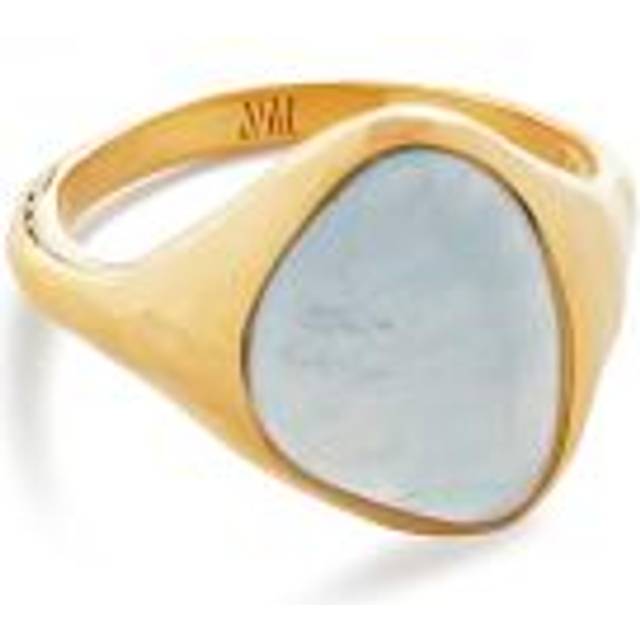 Monica Vinader Womens Gold Rio Recycled 18ct Yellow Gold-plated Vermeil Sterling-silver and Aquamarine Signet Ring M - GOLD