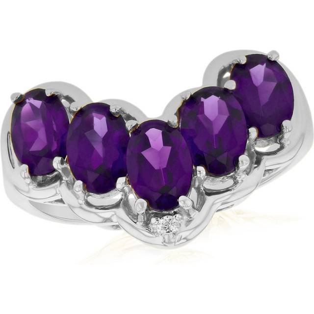 0.01 CTW Diamond & Amethyst Fashion Ring, 14K White Gold - Size 6
