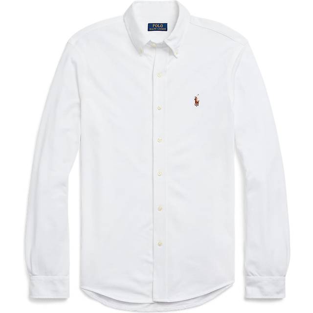 Embroidered Logo Oxford Shirt in Cotton and Regular Fit with Long Sleeves - White