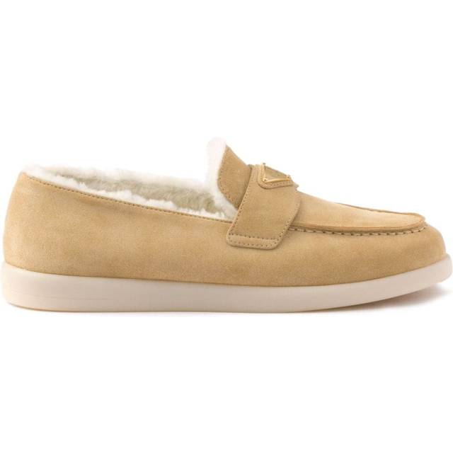 Prada - Suede and shearling loafers - women - Suede - 39.5 - Neutrals