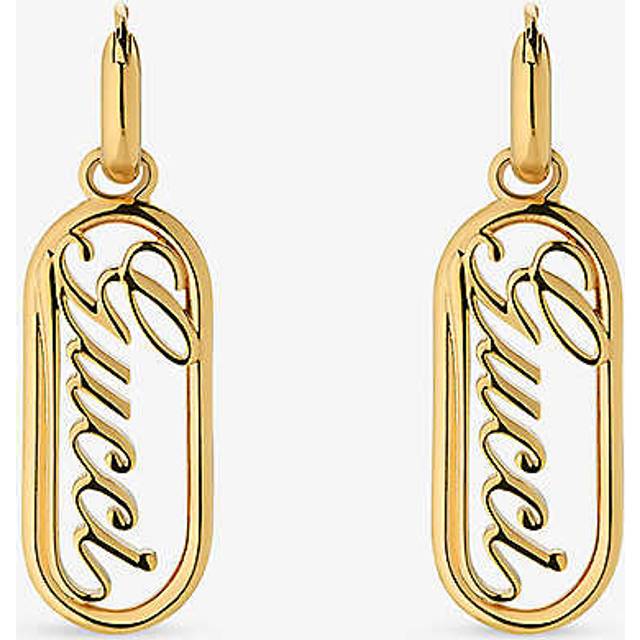 Gucci Womens Yellow Gold Script Gold-toned Metal Earrings 1 Size - YELLOW GOLD
