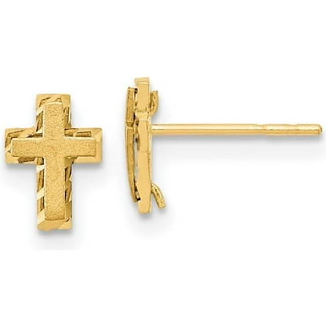 14K Yellow Gold Madi K Satin & Polished Diamond-Cut Cross Post Earrings
