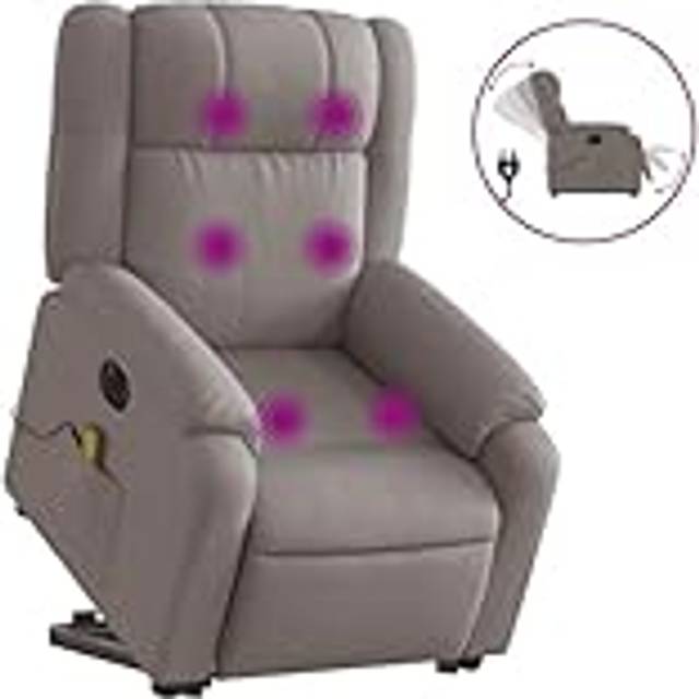 vidaXL Elektrisk massagefåtölj med uppresningshjälp taupe tyg, fåtölj, fåtölj med uppresningshjälp, reclinerstol, fåtöljer