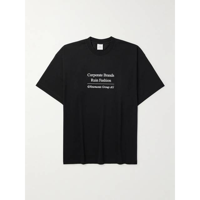 VETEMENTS - Oversized Logo-Embroidered Cotton-Jersey T-Shirt - Men - Black - L