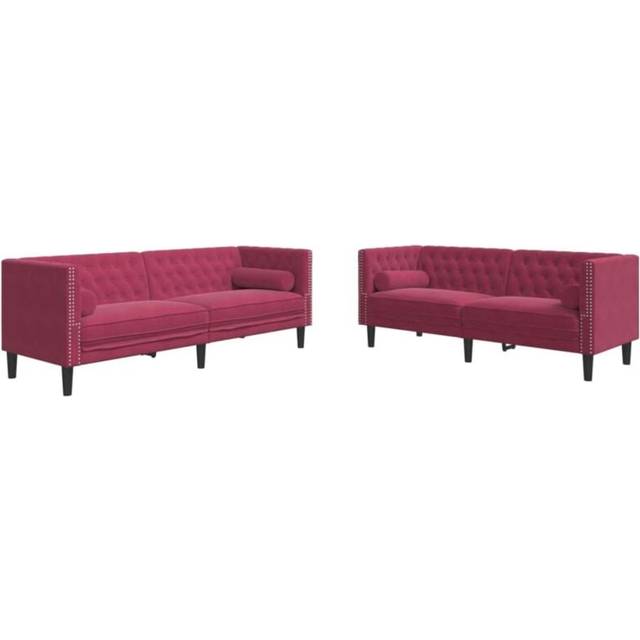 Soffgrupp chesterfield 2 delar bolsterkuddar vinröd sammet