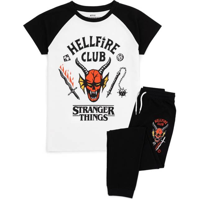 (7-8 Years) Stranger Things Short Sleeve Long Leg Pyjama Set (Unisex Kids Black)