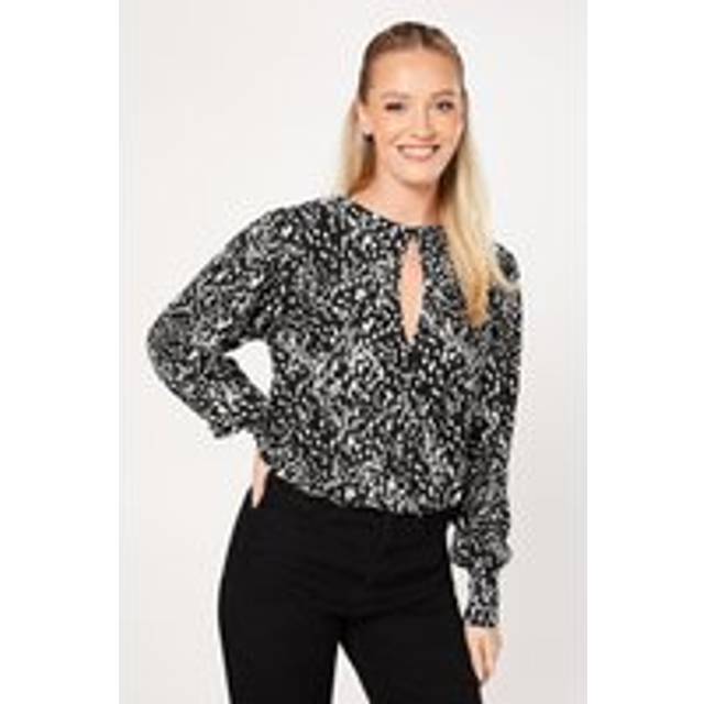 Womens Mono Abstract Keyhole Long Sleeve Wrap Top