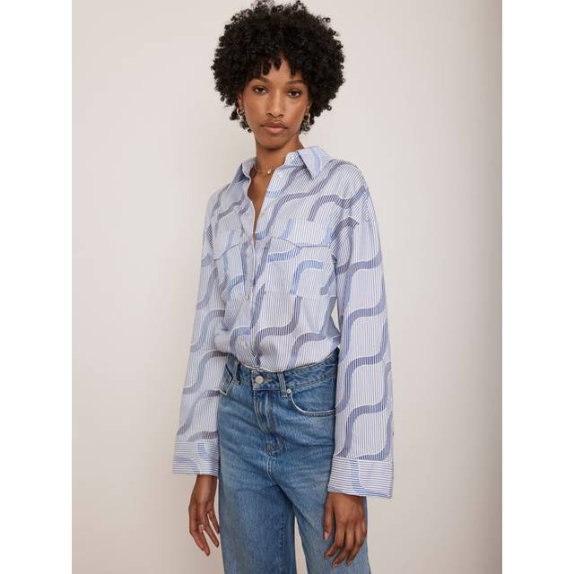 Mint Velvet Stripe Jacquard Shirt, Blue/Multi