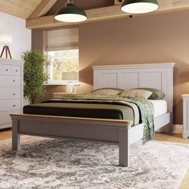 Solid Oak Bed Frame Painted Finish Putty - Grey - Double