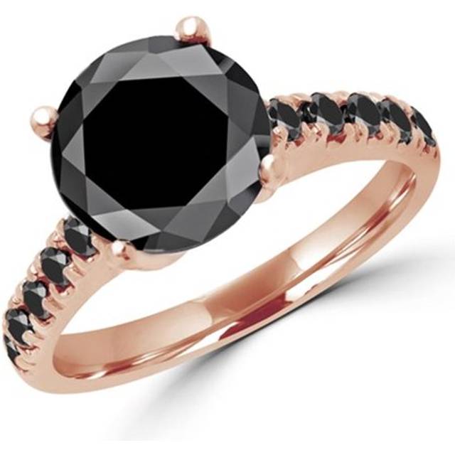 Majesty Diamonds MD160186-6 2 0.33 CTW Round Black & Blue Diamond Multi Stone Engagement Ring in 14K Rose Gold, Size 6